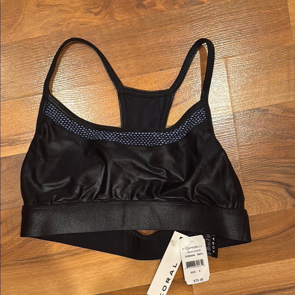 KORAL brand sports bra size small shiny black‎ with blue